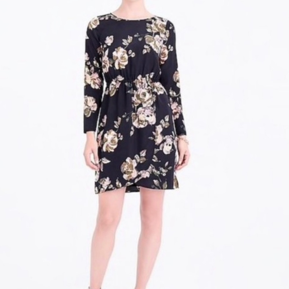 J. Crew Black Floral Long Sleeve Dress Sz 6